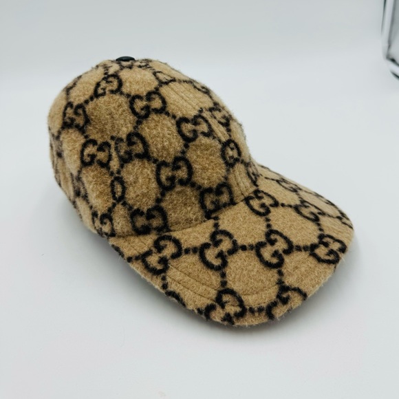 GUCCI Felt Covered Wool GG Monogram Baseball Hat S Beige Ebony - Picture 2 of 8